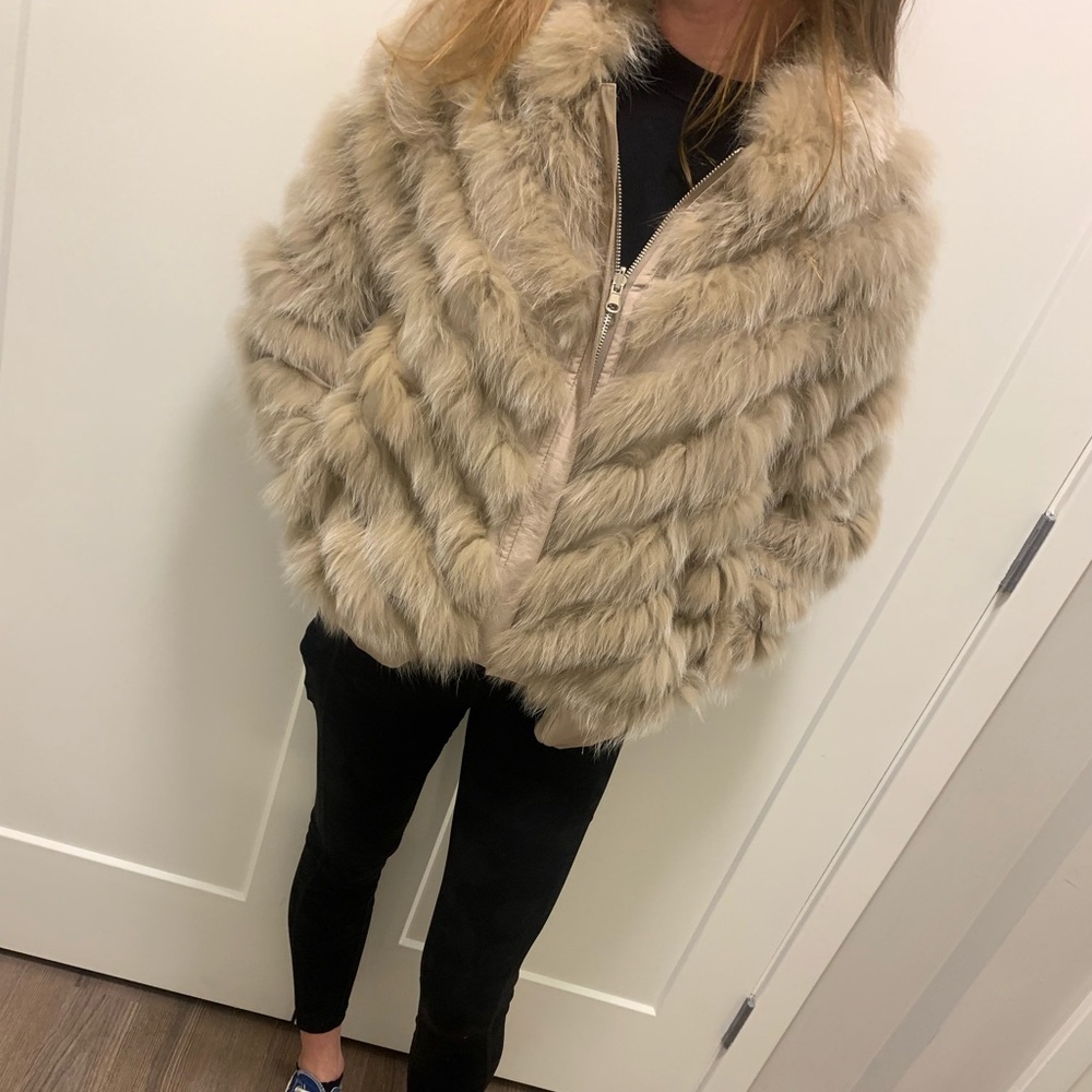 Lightly lined spring/fall fur bomber jacket
